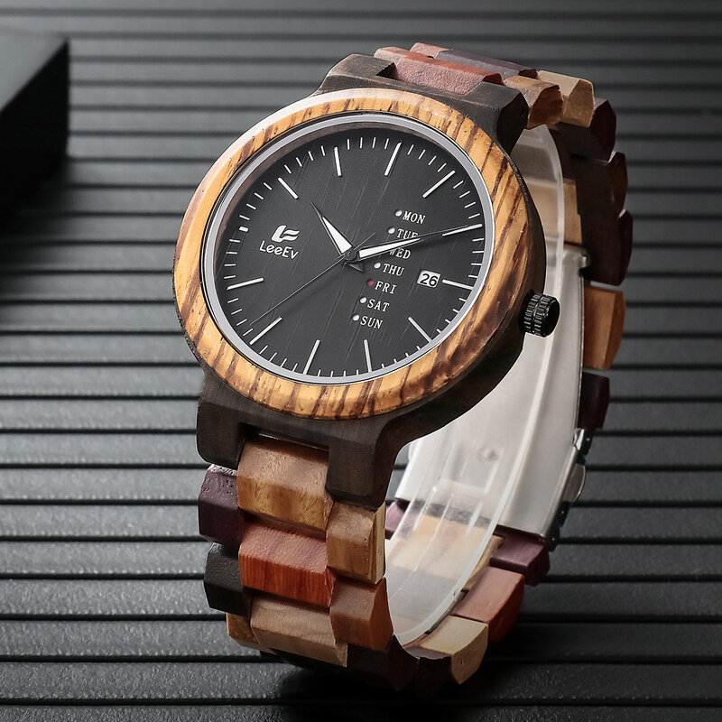Marca de luxo relógio de madeira dos homens japão movimento quartzo relógio de pulso colorido banda de madeira presente agradável