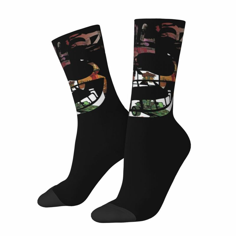 Kaus kaki musik keren Gorillaz Skateboard uniseks, kaus kaki sekali pakai cetakan 3D luar ruangan, kaus kaki gaya jalanan
