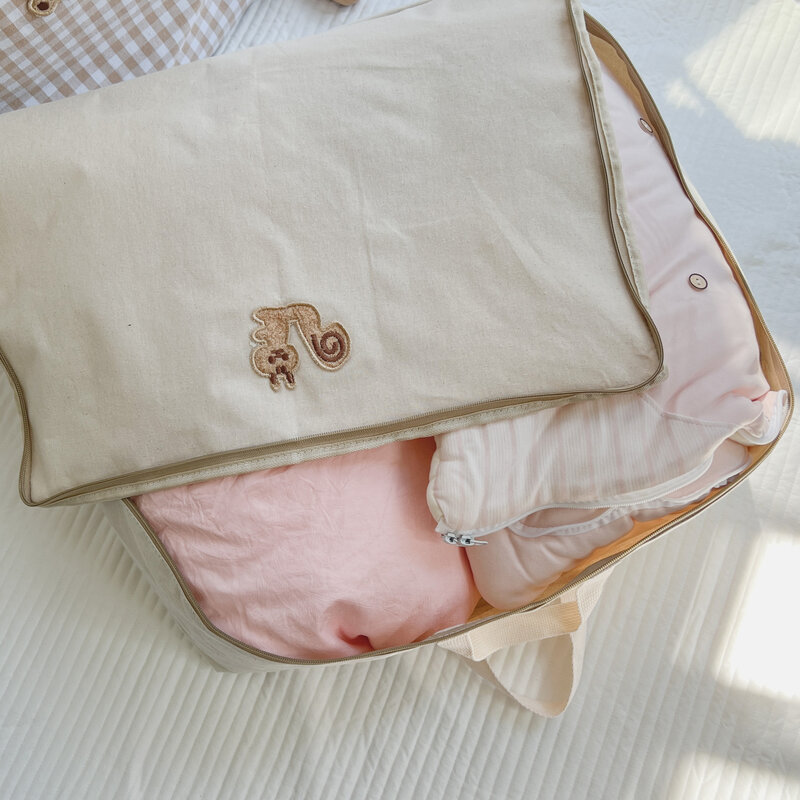 귀여운 곰 다람쥐 유치원 이불 보관 가방, 미니멀리스트 그리드 이불 가방, 한국 어린이 가방