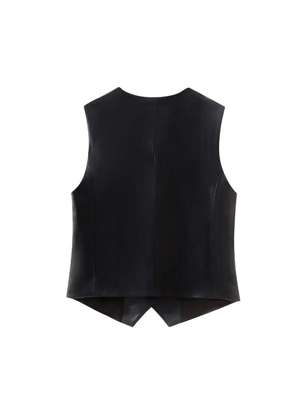 Chicheca واحدة الصدر الأسود بولي Vest سترة للنساء ، بلا أكمام أعلى ، صدرية جديدة ، سترة الإناث أنيقة ، الخريف والشتاء