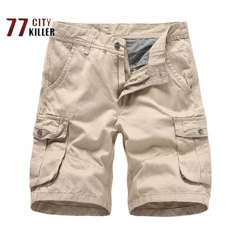 Summer Men's Solid Color Workwear Shorts Multiple Pockets Wear-resistant Casual Pants Men's Outdoor Sports Straight Leg Capris