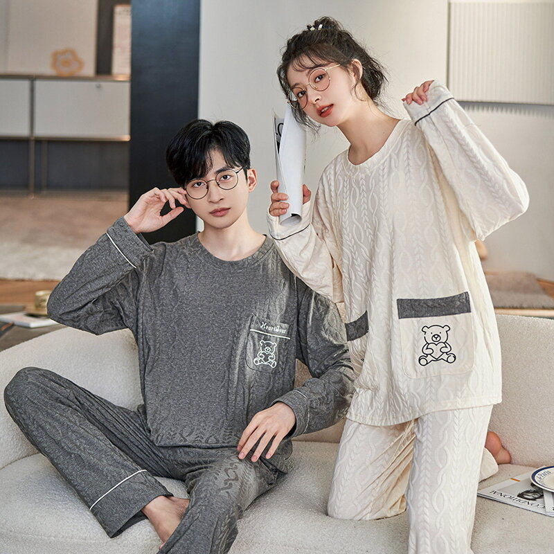 New Long Sleeve Sleepwear Couple Men and Women Matching Home Set Cotton Pjs Cartoon Prints Leisure Nightwear Pajamas for Spring