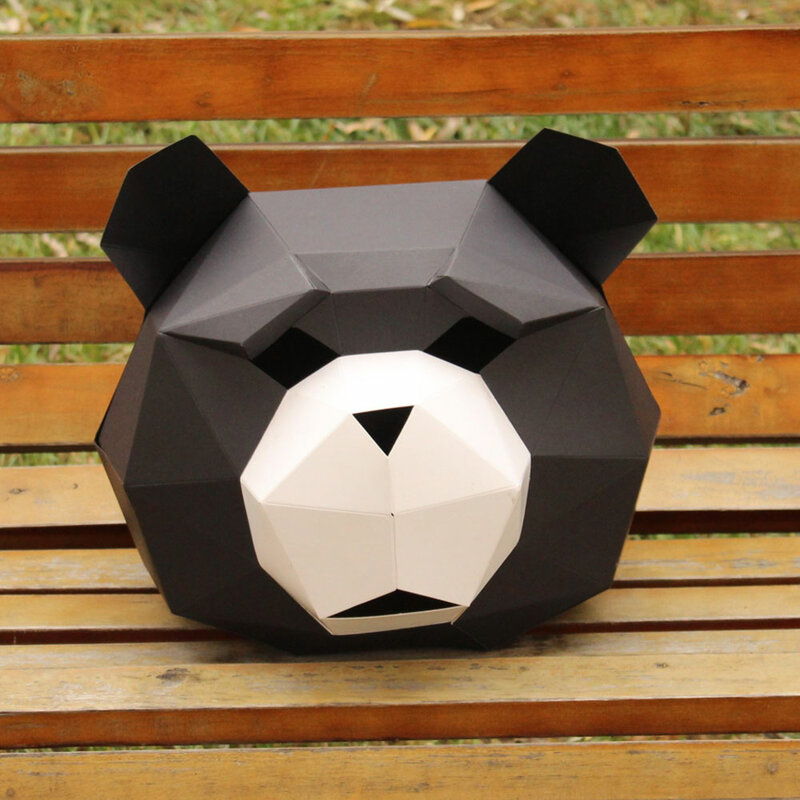 Maski Cosplay maska na impreza z okazji Halloween dostarcza kostium misia Panda na głowę Model 3D z papieru DIY kreskówka ręcznie robionych zabawek Cosplay