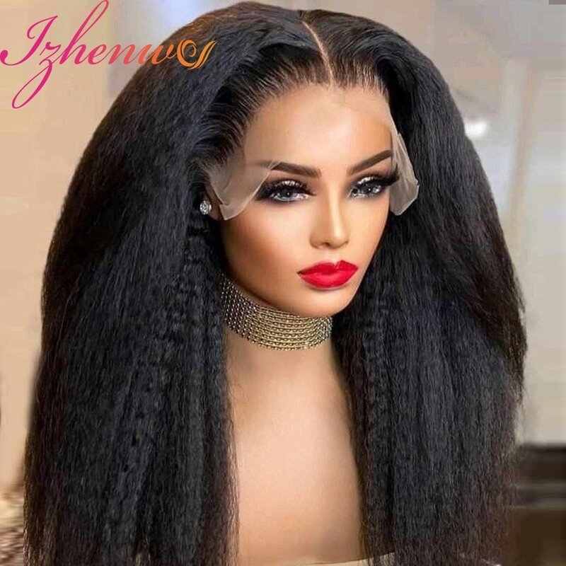 Perruque Lace Frontal Wig sans colle naturelle, cheveux crépus lisses, Transparent 360, 13x6, 28 30 pouces, pre-plucked, pour femmes