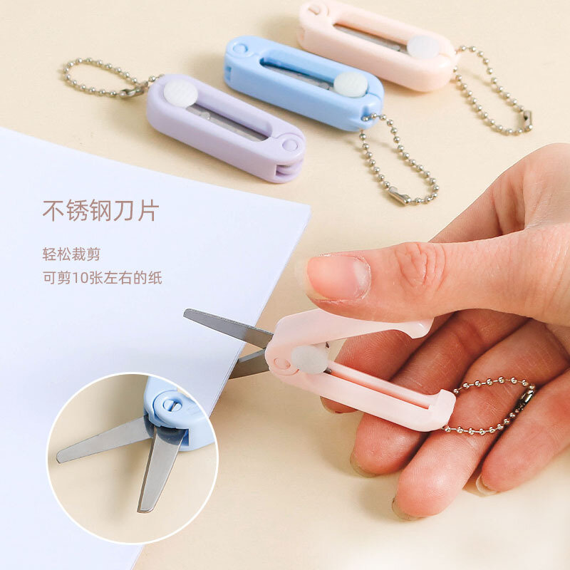 Kreatywne Mini przenośne narzędzie do cięcia papieru w składane nożyczki kolorze Morandi, bezpieczne nóż introligatorski biurowych przyborów szkolnych