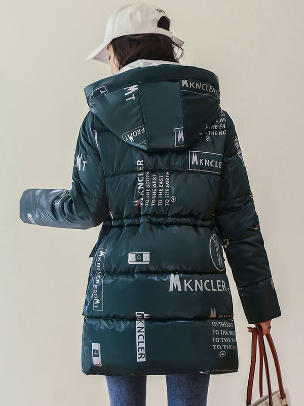 Jaqueta de comprimento médio feminina com capuz, casaco de algodão grosso coreano, casual versátil, elegante, alta qualidade, novo, inverno, 2023