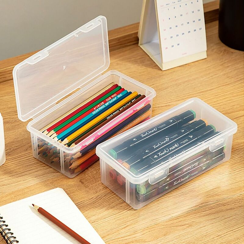 Large Capacity Desktop Storage Box Pencil Case Transparent Mark Pen Stationery Case Office Stationary Supplies