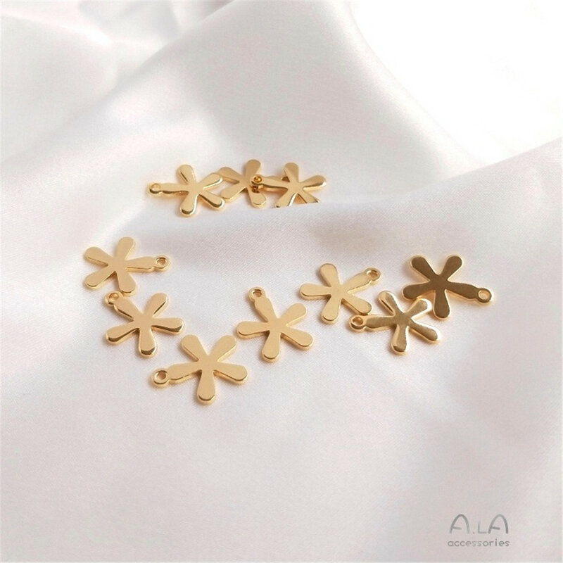 Pendentif fleur à cinq pétales rempli d'or 14 carats, cuivre coulé, fleuron, bricolage, bijoux d'oreille faits à la main, petit pendentif, D016
