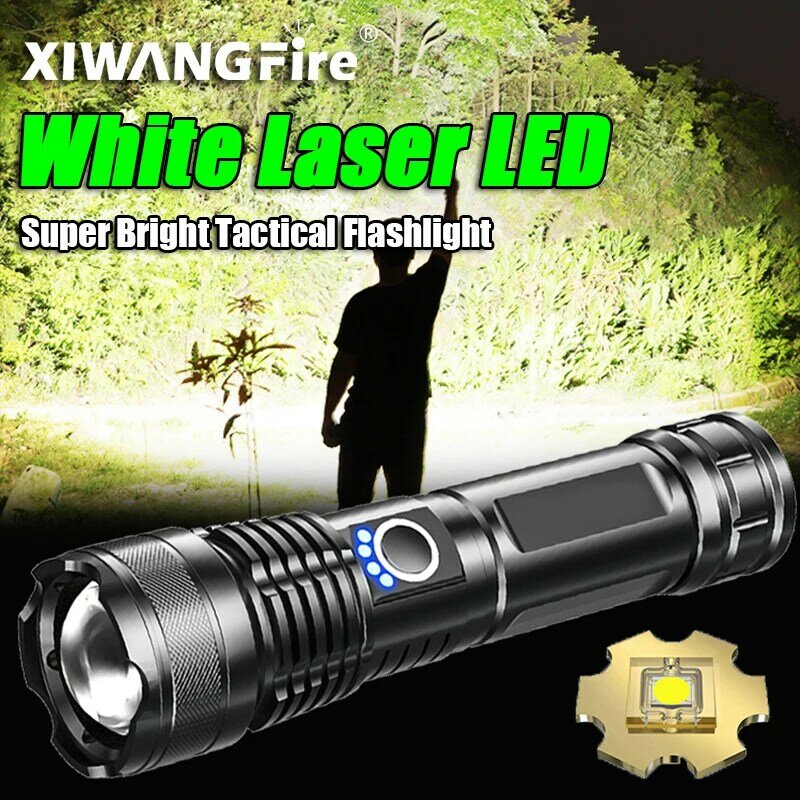 Tocha LED recarregável super poderosa, foco variável, lanterna tática, tocha de tiro longo para acampar, emergência, 30W, XHP70