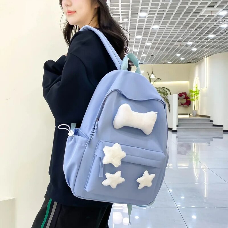 Ransel wanita kapasitas tinggi ransel siswa nilon semua cocok manis tas sekolah dekorasi mewah tas siswa