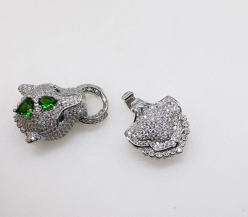 one pcs 1piece green zircon leopard head Clasp Jewelry accessory connector  wholesale  hook FPPJ