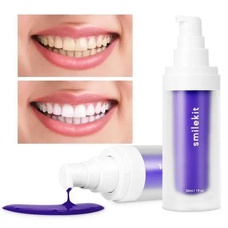 SMILEKIT-معجون أسنان مبيض أرجواني ، إزالة بقع الدخان ، تقليل الاصفرار ، العناية باللثة ، التنفس المنعش ، V34