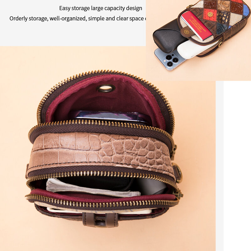 Westal Patchwork Design Mini bolsa para mulheres, bolsa de ombro feminina para telefone, pequeno carregamento USB, bolsa crossbody de couro