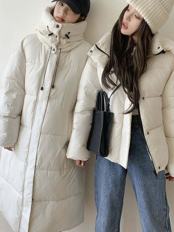 Sobretudo acolchoado de algodão feminino, Parkas soltas com capuz, roupa de neve, sobretudo espesso, jaquetas quentes, novo, inverno