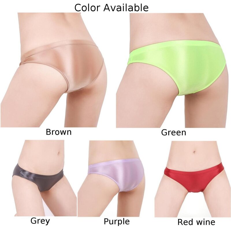 Women's Sexy Briefs Sheer Thin Low Waist See-Through Underwear Oil Shiny Glossy Thong Panties Smooth Lingerie Slim Underpants