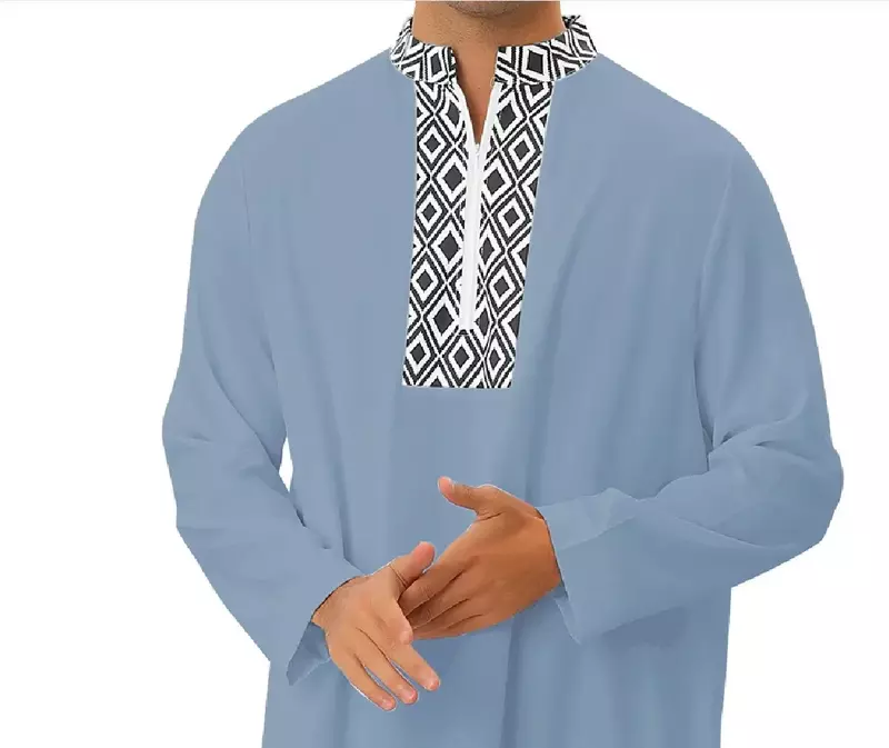 Muslimische Mode Männer Langarm V-Ausschnitt marok kanis chen Kaftan halben Reiß verschluss lässig Djellaba Abaya Jubba Thobe muslimische Männer Kleidung