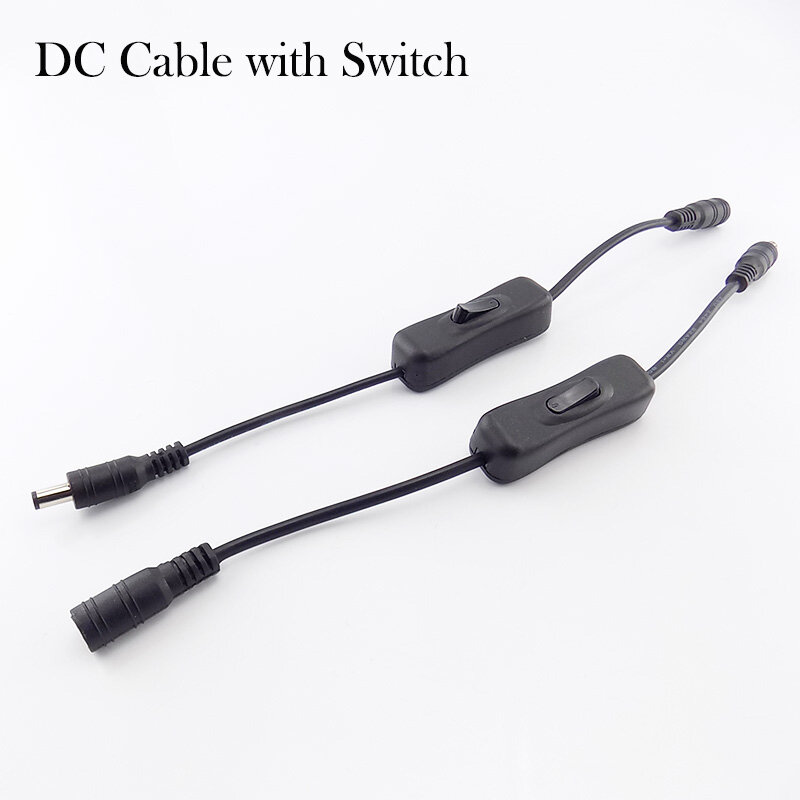 DC Power Switch Connector, plugue macho para adaptador fêmea, fio do cabo, preto CCTV Acessórios, DC 5-24V, 5.5x2.1mm
