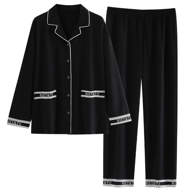 2024 New Women's Spring and Autumn New Product Pajamas Casual Loose Print Polo Collar Cardigan Long Sleeve Home Set Pajama Set