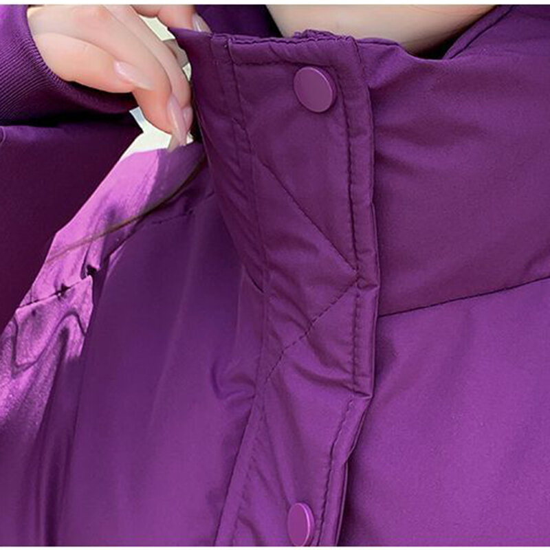 여성용 짧은 다운 코튼 재킷, 2023 겨울 빵 상의, 느슨한 스탠드 칼라 코트, 패션 파카, 두껍고 따뜻한 방풍 외투