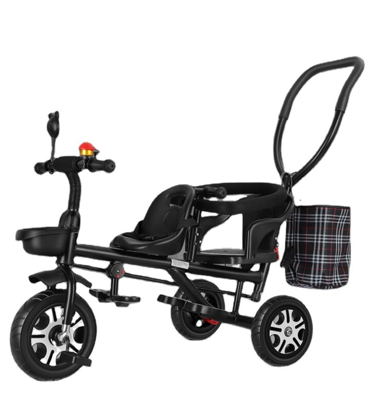 Kereta bayi roda tiga murah, kereta dorong bayi kembar baja, kursi ganda sepeda anak, kursi berputar