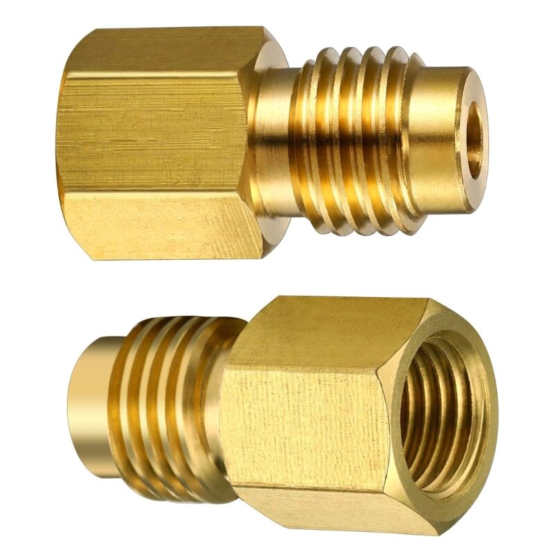 2 Pieces 6015 R134A Brass Refrigerant Adapter to Fitting Adapter Female to 1/4 Male Flare Adaptor