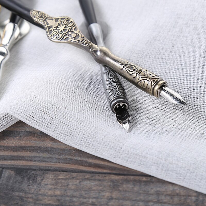 OFBK Exquisiter Kalligraphie-Stift, Dip-Pen aus antikem Metall, Hochzeitszubehör für Damen und Herren