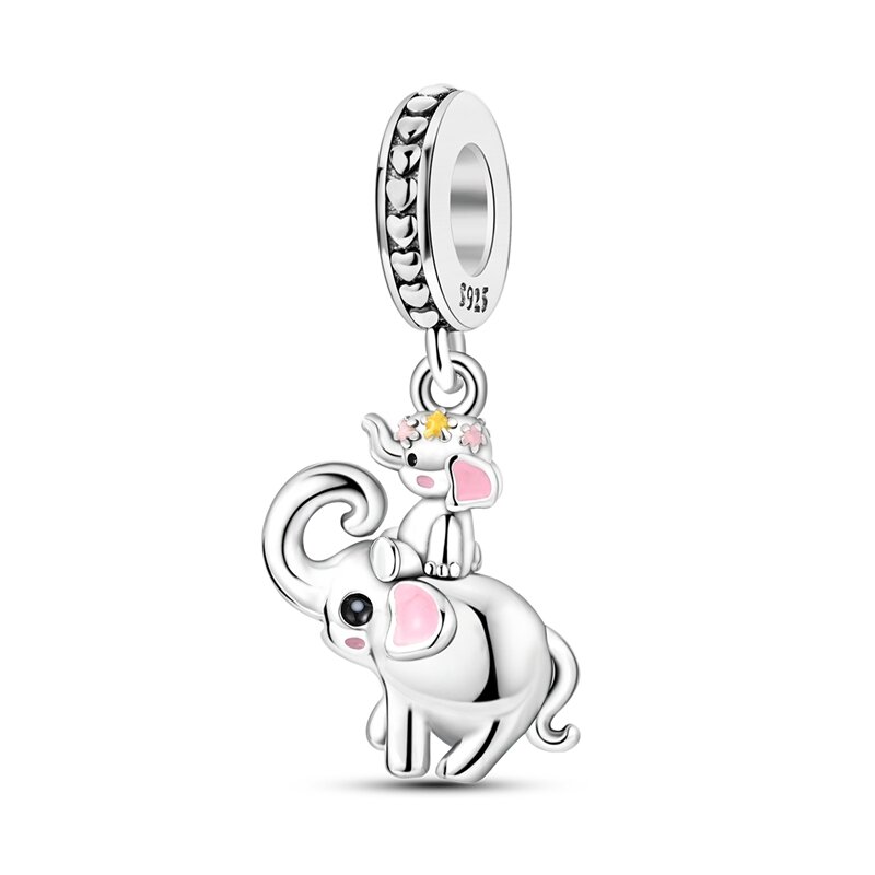 Exquisite 925 Sterling Silver Full Zirconium&Colorful&Offspring Elephant Dangle Charm Fit Pandora Bracelet DIY Gift Jewelry