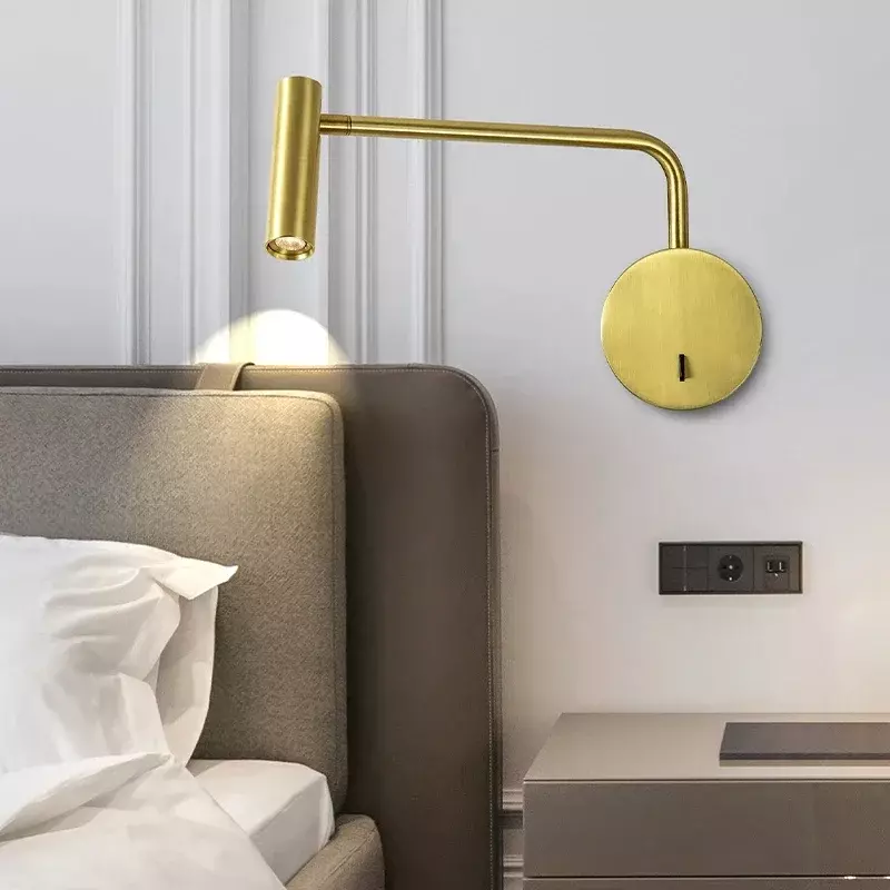 مصابيح حائط LED حديثة مع مفتاح ، ضوء قراءة ، دوران ذهبي ، مصباح بجانب السرير ، غرفة المعيشة ، إضاءة داخلية ، مصباح غرفة نوم