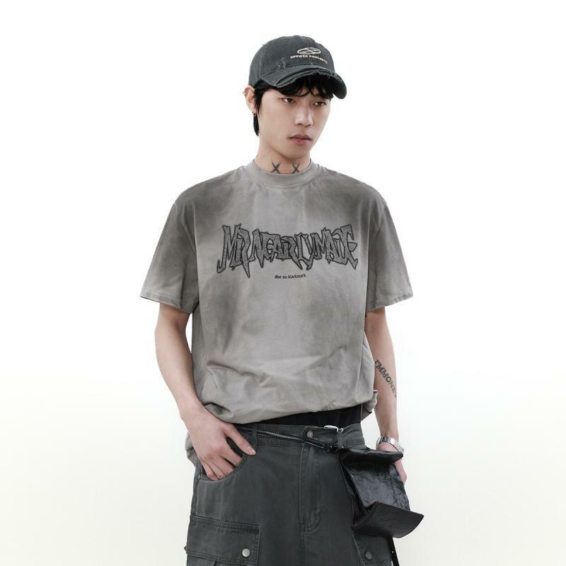 National trend American summer dirty dye design T-shirt trendy brand couple Korean cleanfit short-sleeved men and women trendy