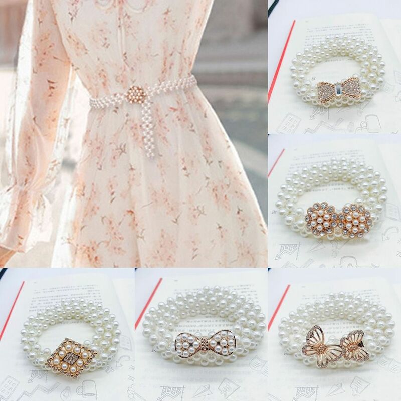 Sweater Decorative Pearl Waist Belt Fashion Elastic Buckle Clothing Supplies Diamond Waist Chain Elegant Elastic Belt Women