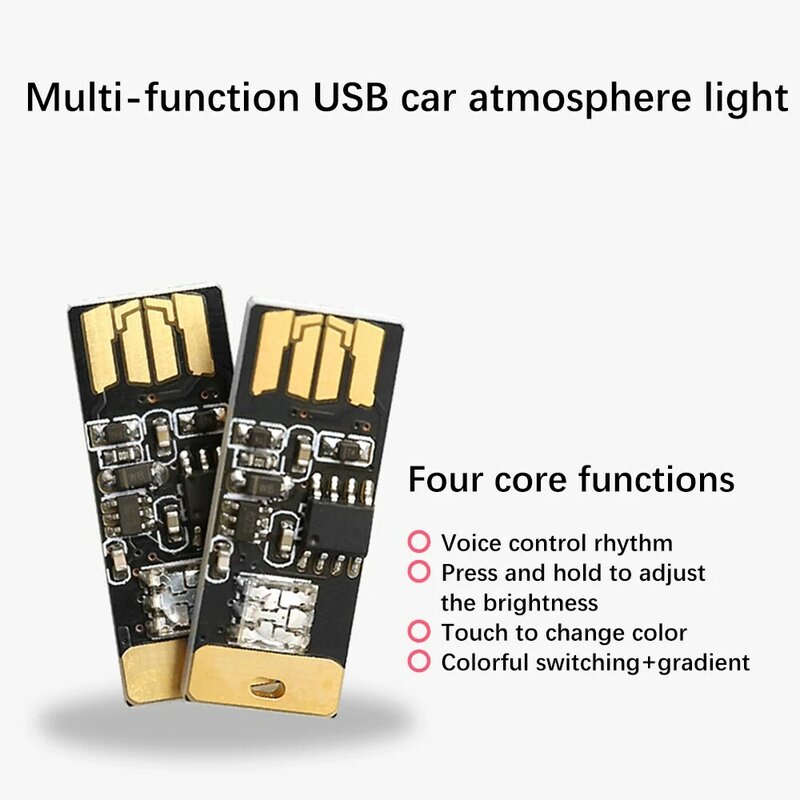 Car USB Dome Reading Light 5W Music Playing Dimmable Led Atmosphere Decorative Lamp Emergency Plug Play RGB Voice Trunk Lamp