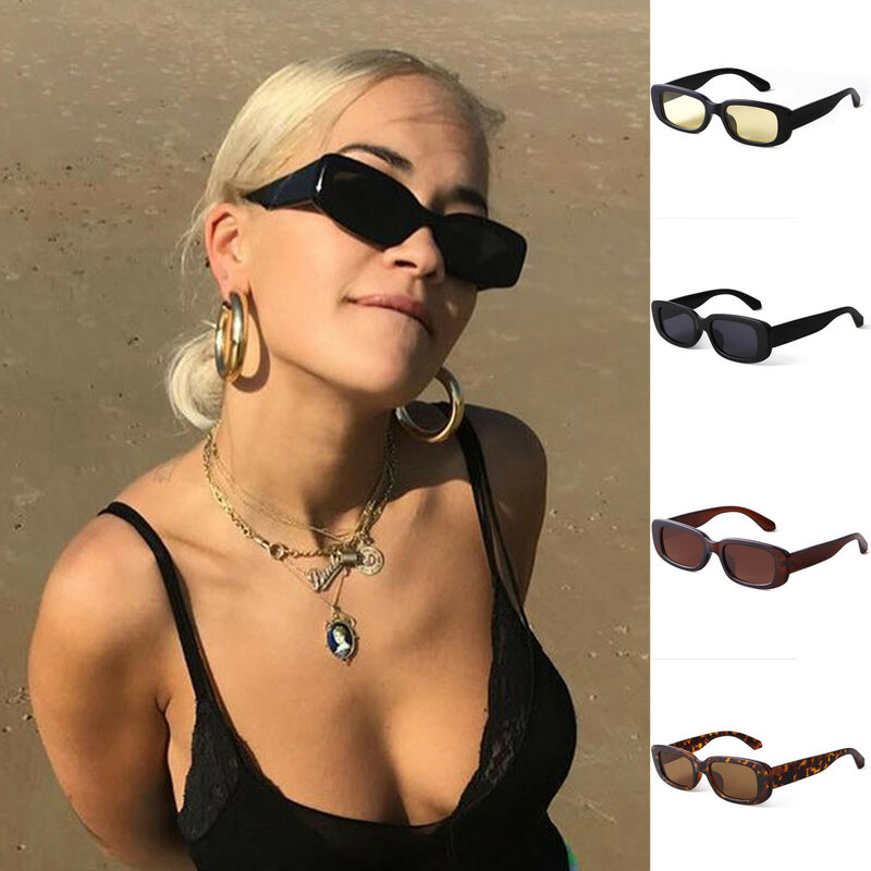 Retro แฟชั่นแว่นตากันแดดรูปสี่เหลี่ยมผืนผ้าสำหรับผู้หญิงผู้ชายเซ็กซี่สแควร์กรอบแว่นตาสุภาพสตรี Ins เฉดสียอดนิยม UV400แว่นตา