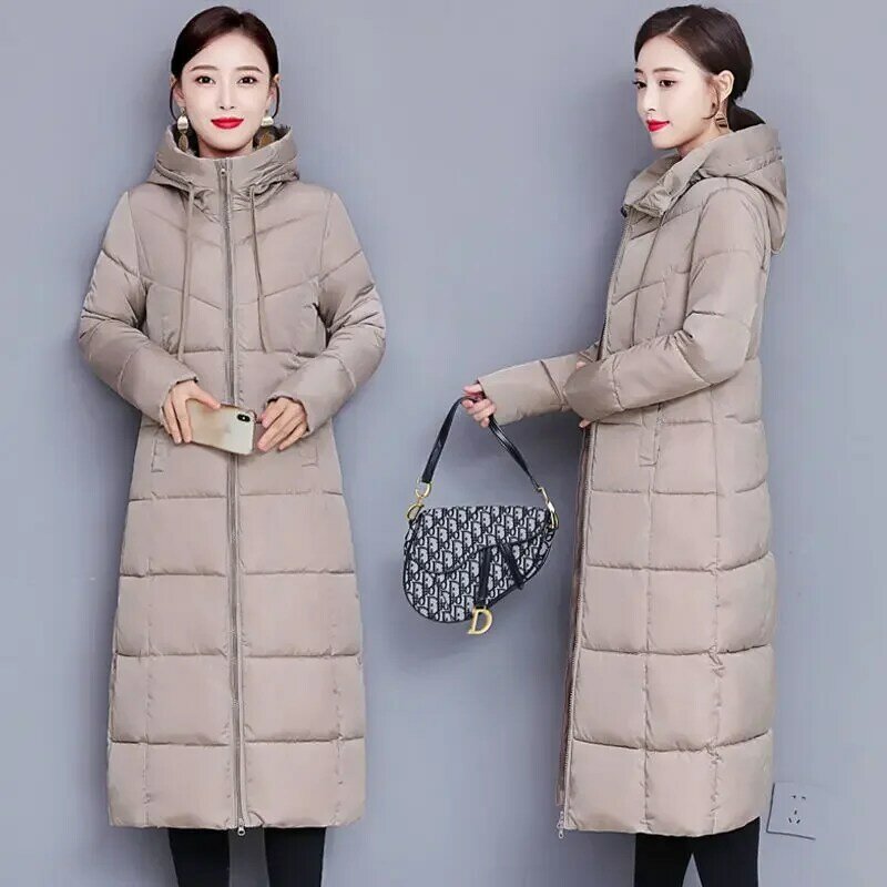 여성용 방풍 방수 재킷, 두껍고 따뜻한 롱 퍼퍼 코트, 화이트 여성 기본 스노우 오버코트, 겨울 파카, 후드 다운 코튼
