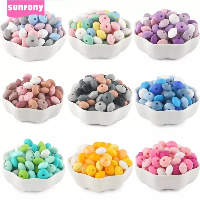 Sunrony-Silicone Lentilha Beads para Fazer Jóias, Abacus Beads, Colar DIY, Pulseiras, Acessórios, 12mm, 50 Pcs, 100Pcs