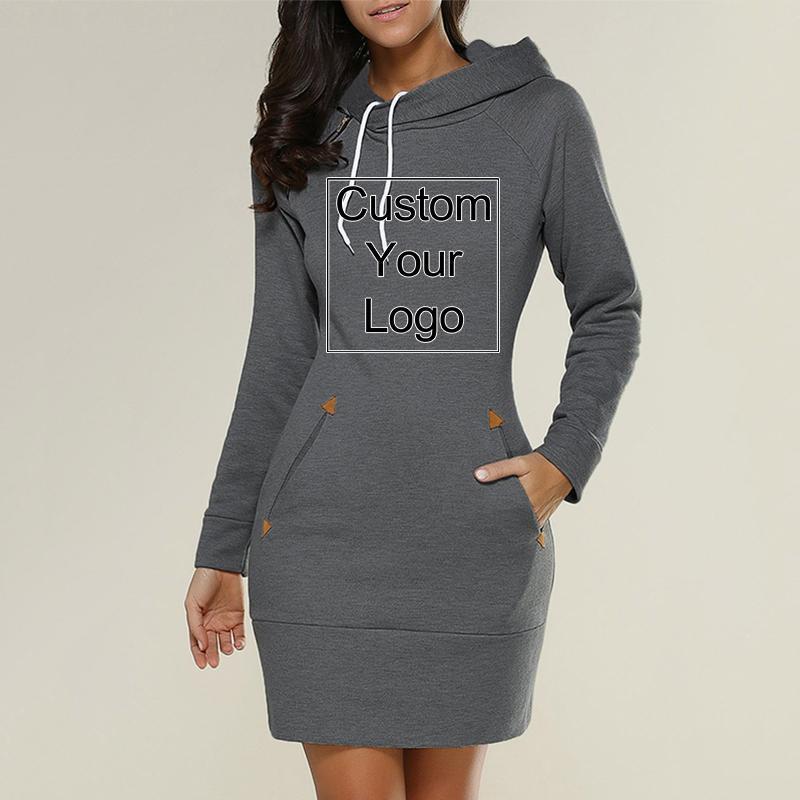 Robe sweat-shirt à capuche avec logo personnalisé pour femme, mini robes pour femme, poche solide, mode GT Hip, printemps, automne