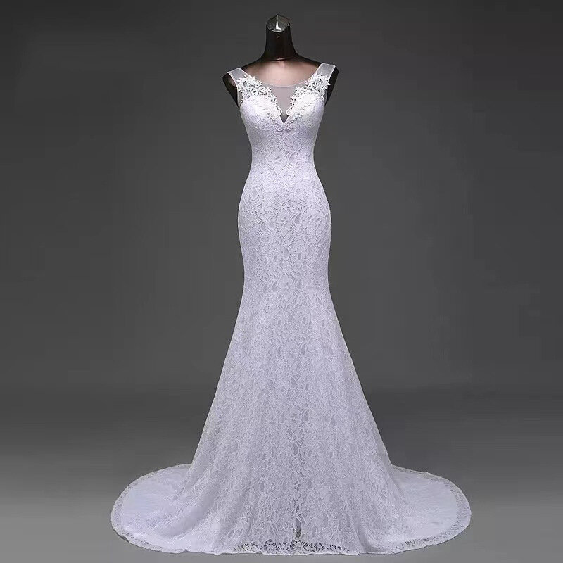 Simple Wedding Dress Small Tail Lace Applique Bridal Sleeveless Light Gown Noble Long Lawn Birthday Party
