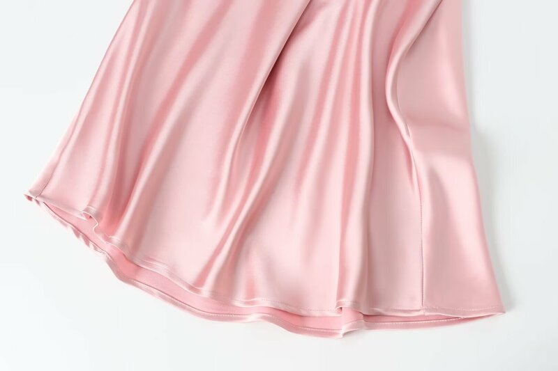 Women's 2024 New Fashion Temperament Joker Hollow Design Satin Texture Midi Dress Retro Women's Dress Vestidos Mujer