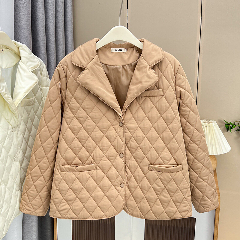 Parka leve com gola personalizada para mulheres, casaco acolchoado, jaqueta amadada térmica, roupas casuais, plus size, outono e inverno, 2023