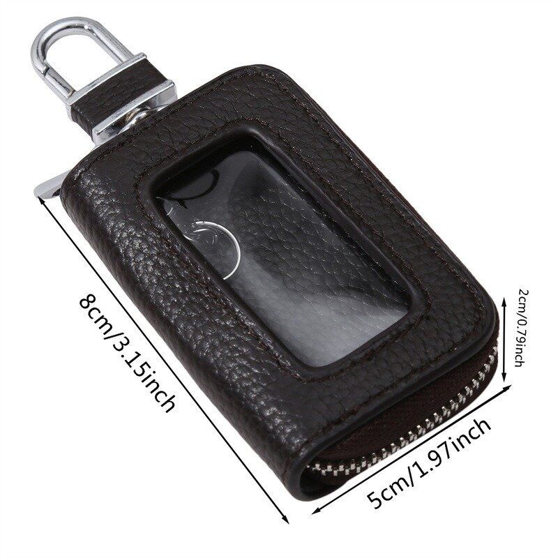 Leather Car Key Case Transparent Window Soft Cowhide Car Key Case Korean And Japanese-Style Zipper Multi-Color Car Key Case