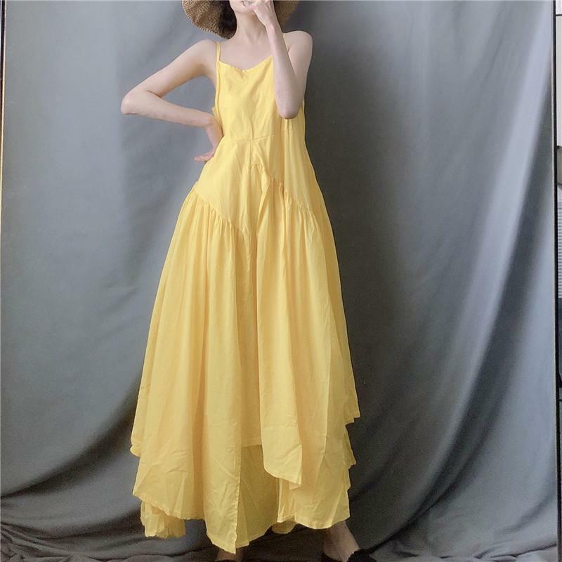Женское длинное платье в стиле ретро, летнее асимметричное платье контрастных цветов с подтяжками, льняное дышащее платье до щиколотки без рукавов