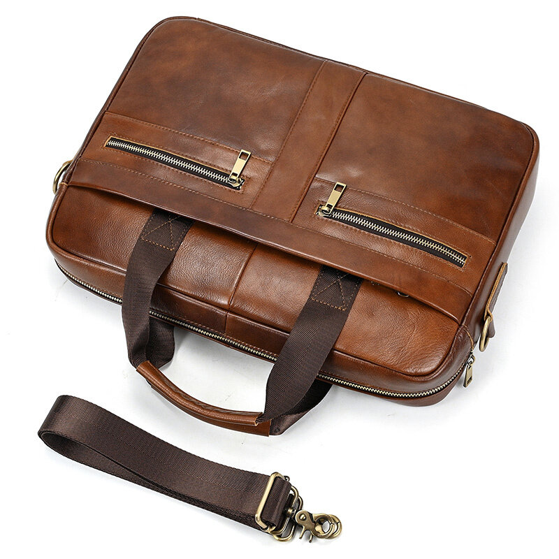 Men's leather briefcase business man's bag top layer cowhide lawyer's computer bag Men's style large 15.6 laptop bag with strap