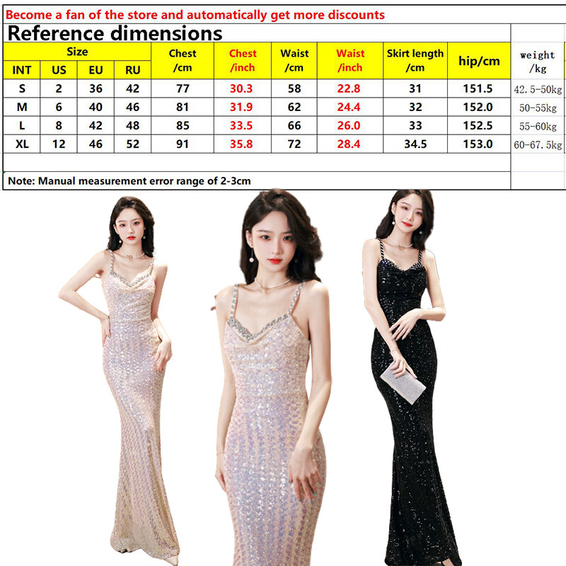 2024 New Birthday Prom Party Banquet Strap Evening Dress Women'S Sequins Light Luxury High End Fish Tail Dress Bridesmaid Dress