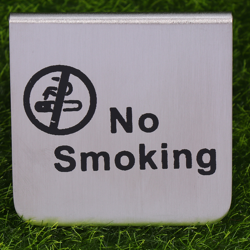 สแตนเลสสตีลตั้งโต๊ะป้ายห้ามสูบบุหรี่สองด้านตั้งฟรีไม่มีป้ายสูบบุหรี่สำหรับโรงแรมสำนักงาน (วงกลมภาษาอังกฤษ/สีดำ)