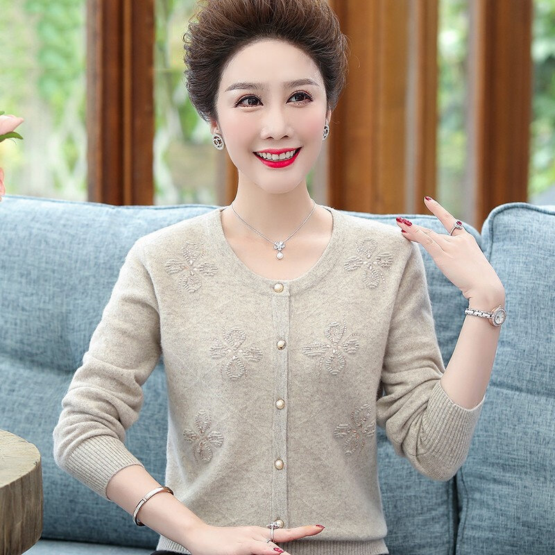 Cardigan à manches longues pour femme d'âge moyen, tricots tout match, mode mère, tout-assressenti, femme coréenne, automne, 2024