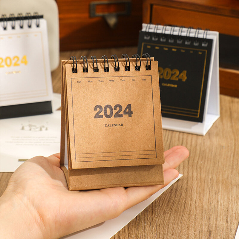2024 Creatieve Mini Desktop Kleine Bureaukalender Student Draagbare Coil Kalender Planner Notitieblok Memo Briefpapier