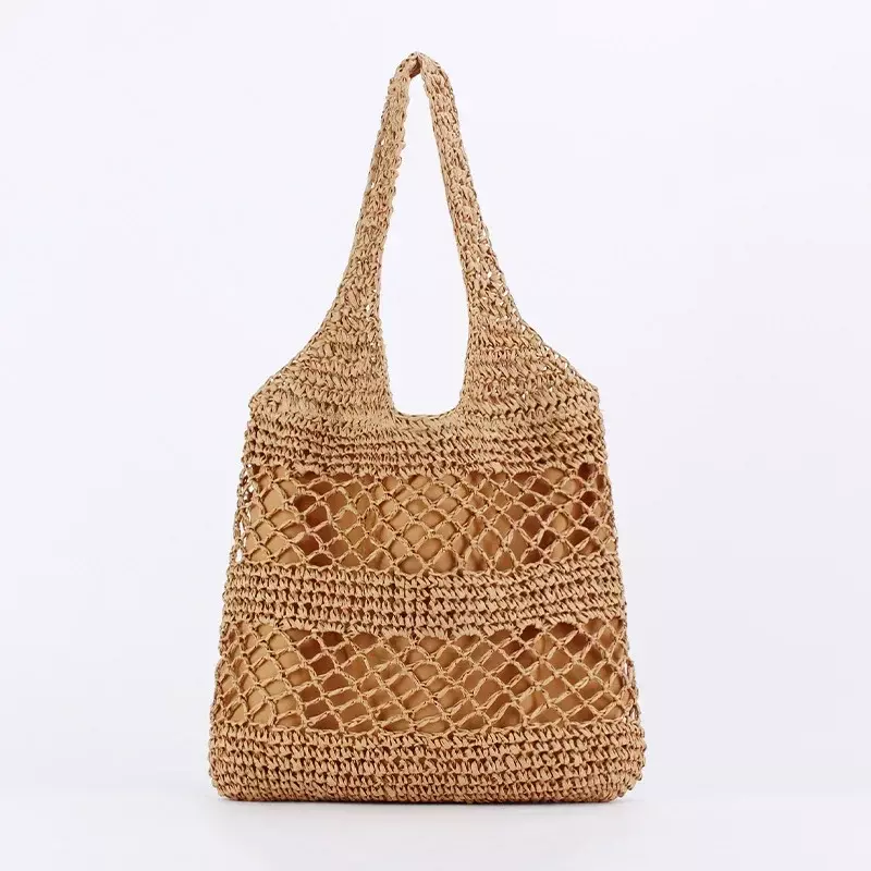 SW8 dorywczo wydrążona słomka damskie torebki na ramię ręcznie tkana torba o dużej pojemności letnie torebki plażowe
