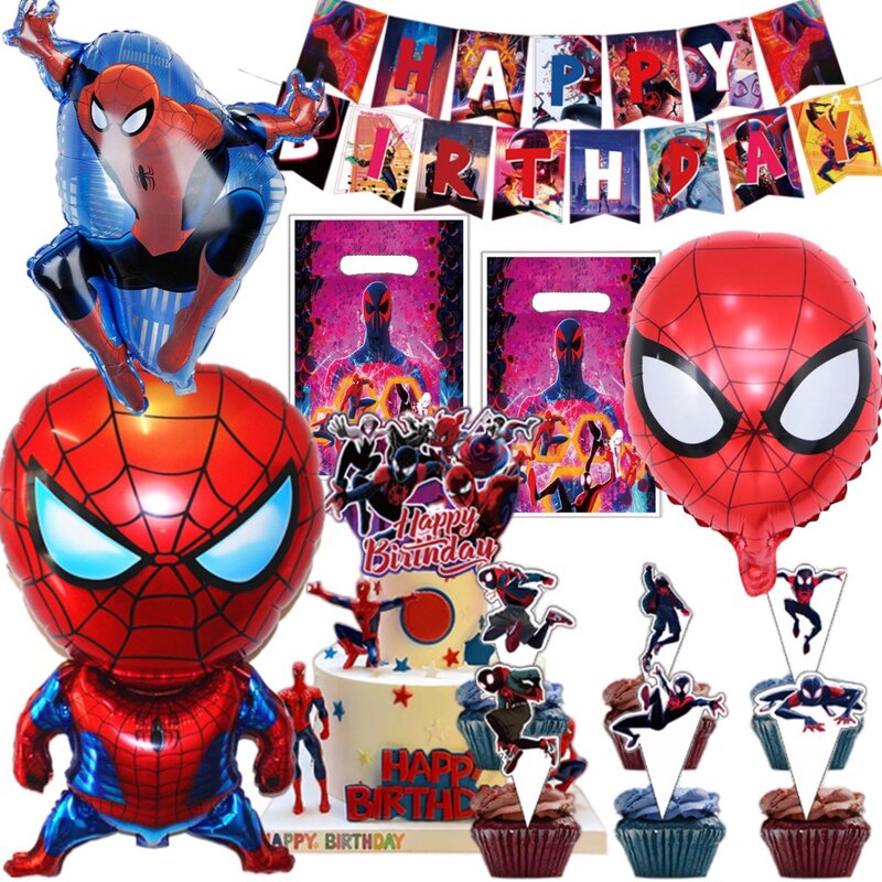 Spiderman baru dekorasi pesta ulang tahun Set peralatan makan sekali pakai balon piring serbet perlengkapan pesta Superhero mandi bayi anak-anak