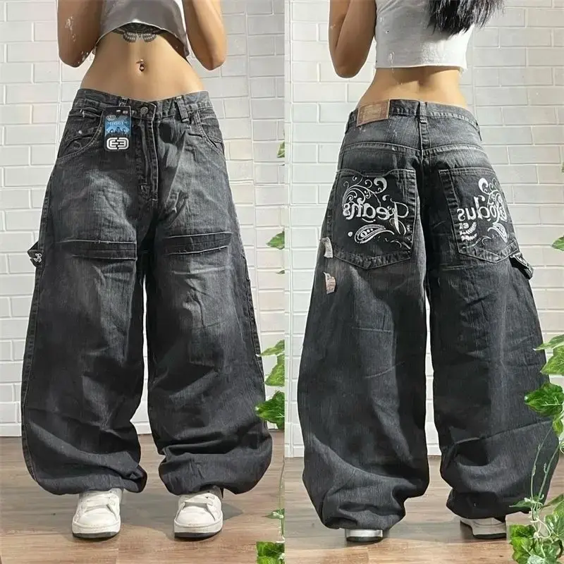Y2K Retro Jeans lavados para homens e mulheres Harajuku, folgado, casual, reto, calças de esfregar, solto, jeans de perna larga, calças de rua, novo