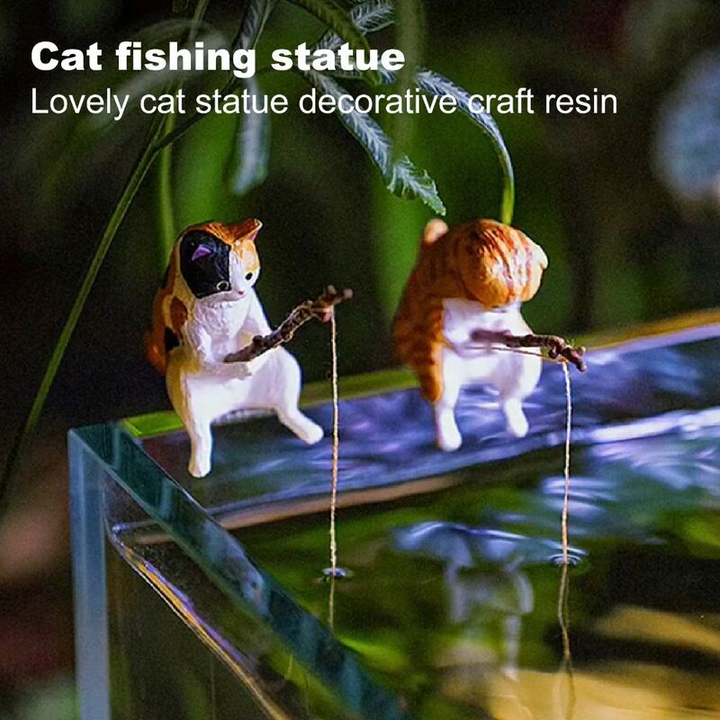 Handicraft Craft Easy Use Plant Pot Bonsai Kitten Fishing Ornament Fish Tank Ornaments Cat Statue Miniature Figurines