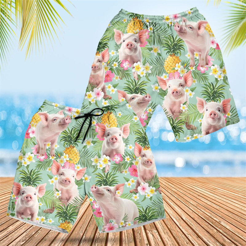 Pantalones cortos con gráfico de cerdo para hombre y mujer, ropa de diseño divertido, pantalones cortos de playa, bañadores de animales hawaianos, pantalones Aloha, Tops de Hip Hop